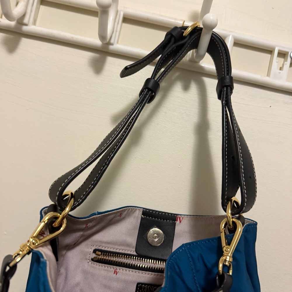 Frances Valentine June Hobo Handbag Navy Striped Strap Gold Zip - Picture 5 of 12